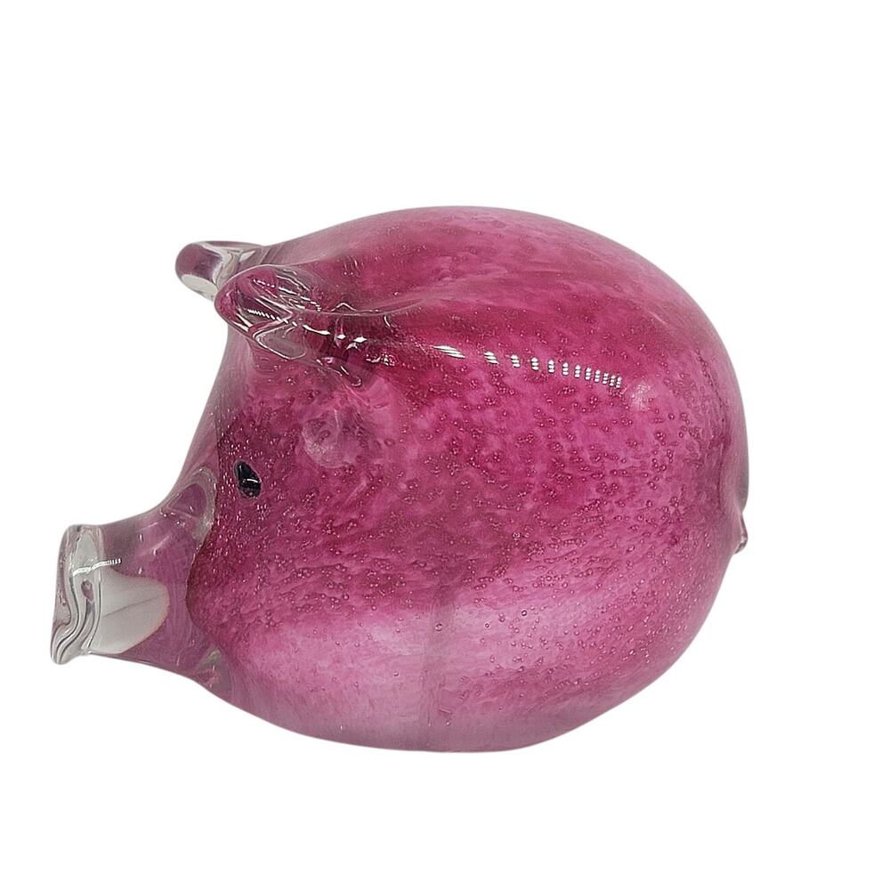 Art Glass Hand Blown Pink Pig Sculpture Statue Figurine Paperweight 3"x2.25" CL7